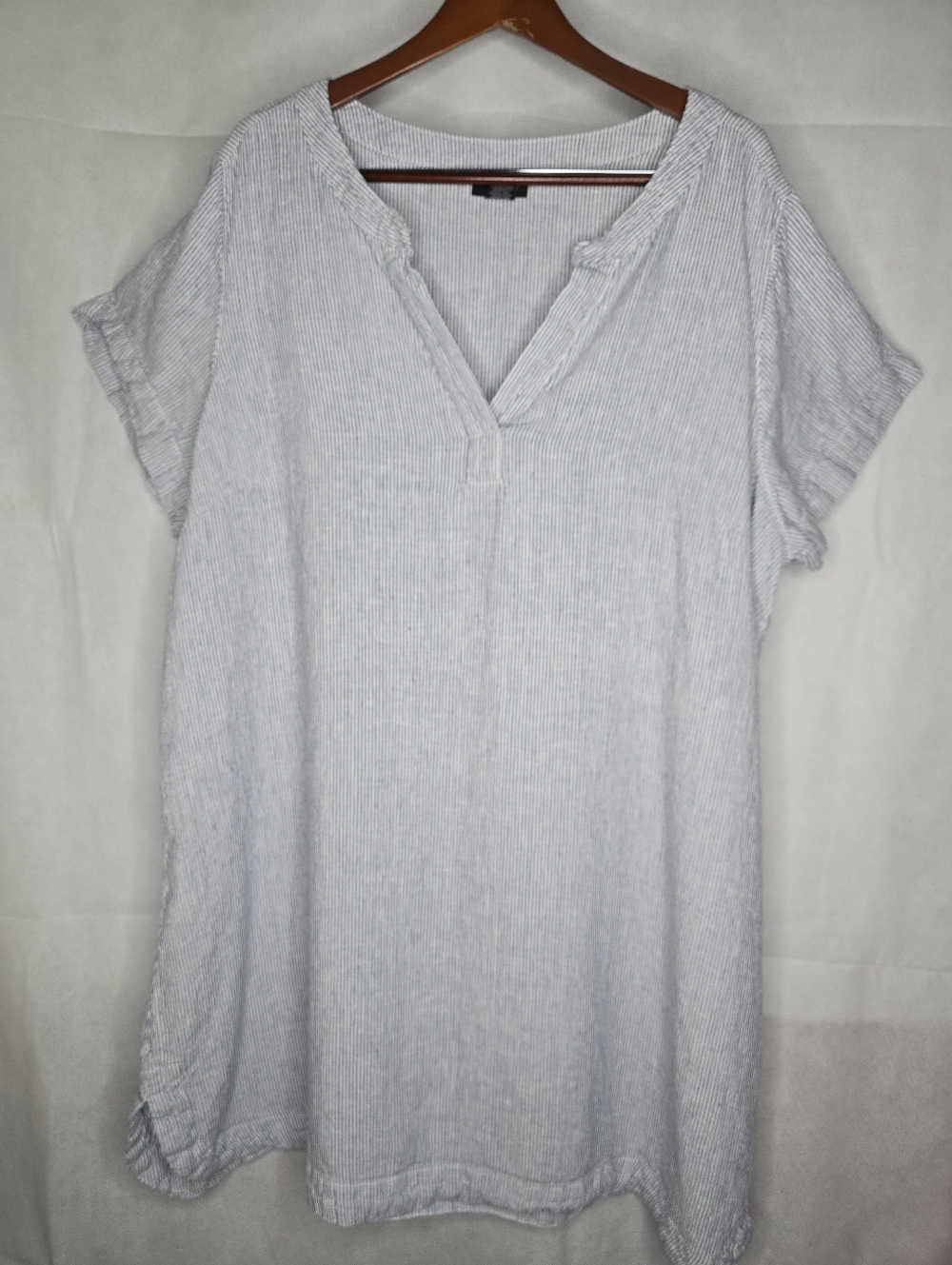 Tahari Linen Shift Dress Blue White Stripe Short Sleeve V-neck Casual 3X